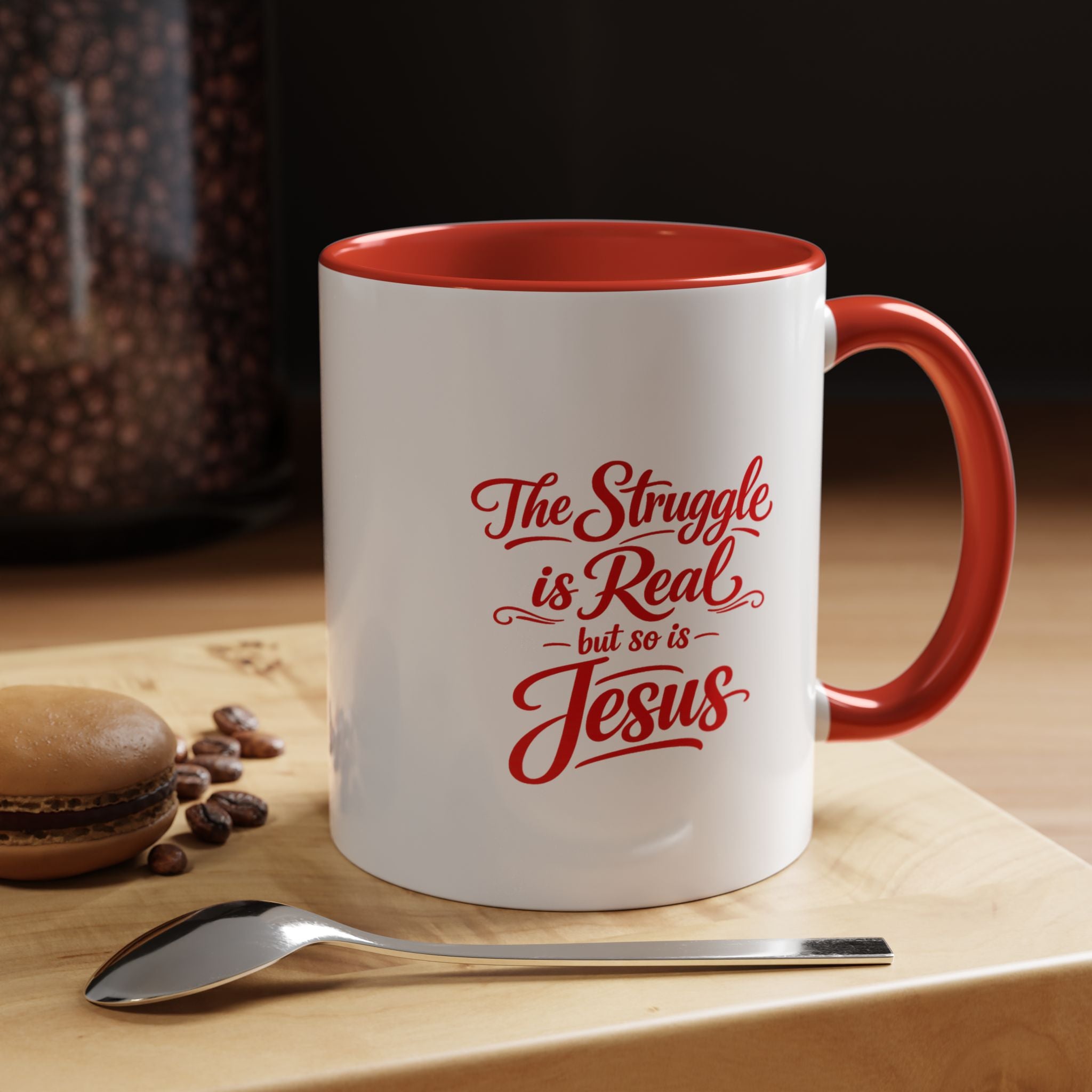 Christian Coffee Mug – "The Struggle is Real but so is Jesus" Accent Mug