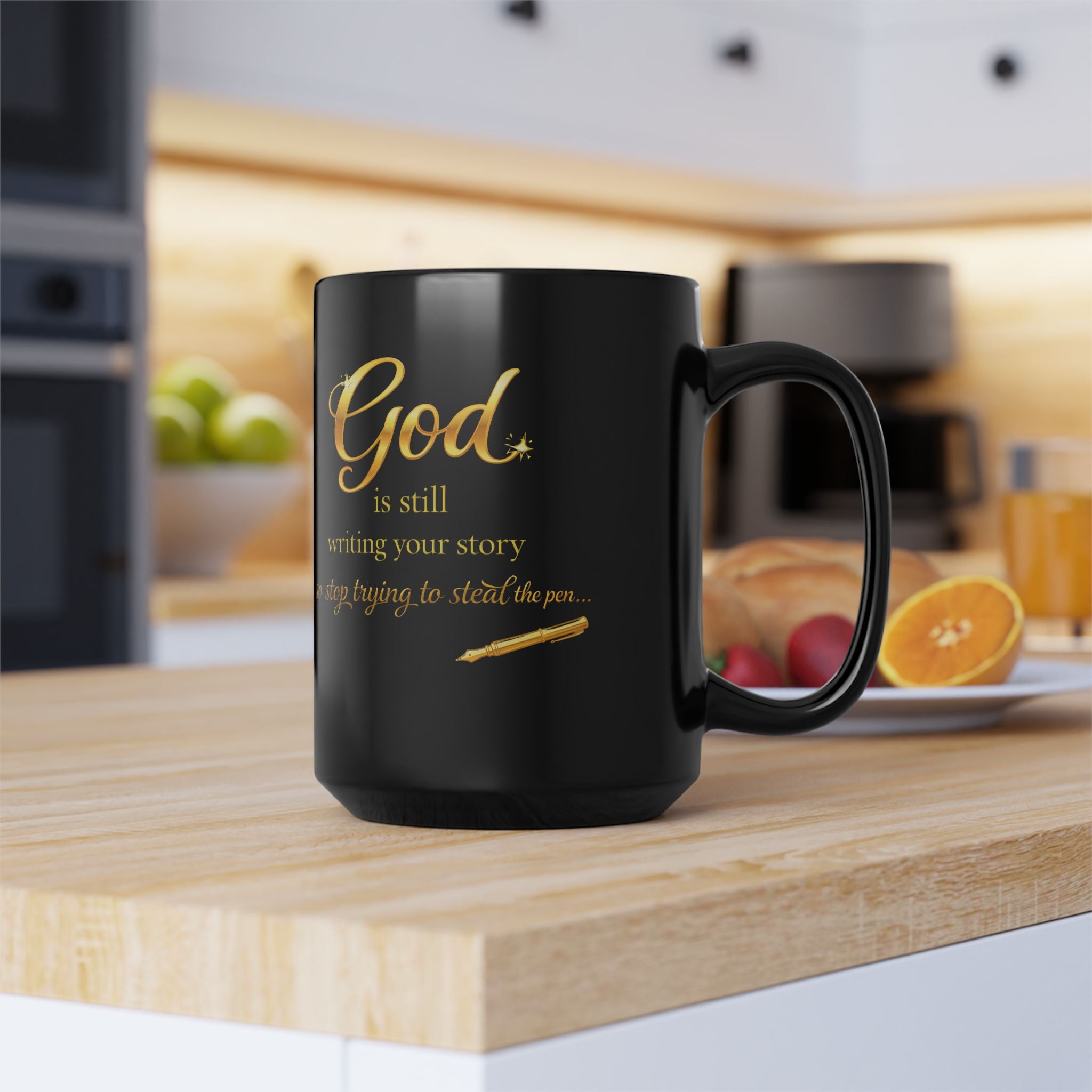 "God is still writing your story" Gold Script Mug