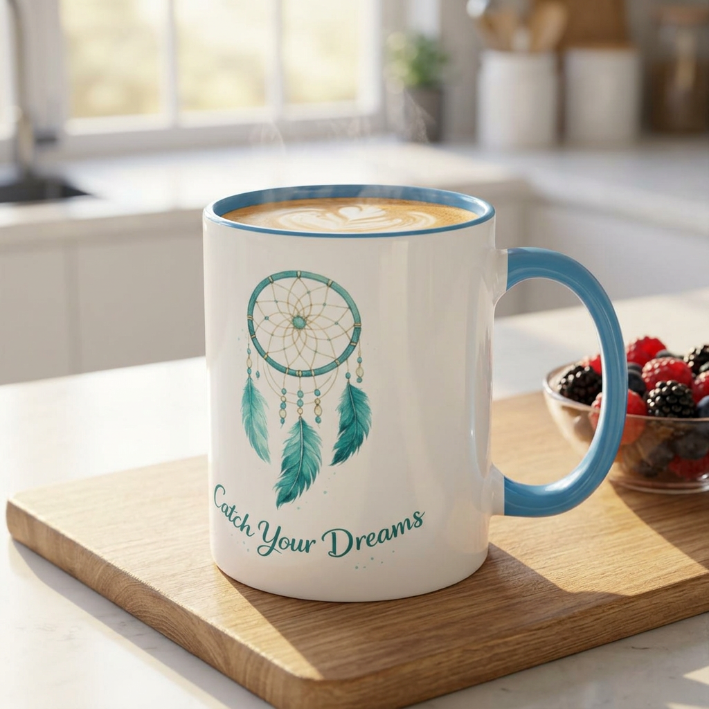 Catch Your Dreams Accent Coffee Mug — Dreamcatcher Design (11/15 oz)