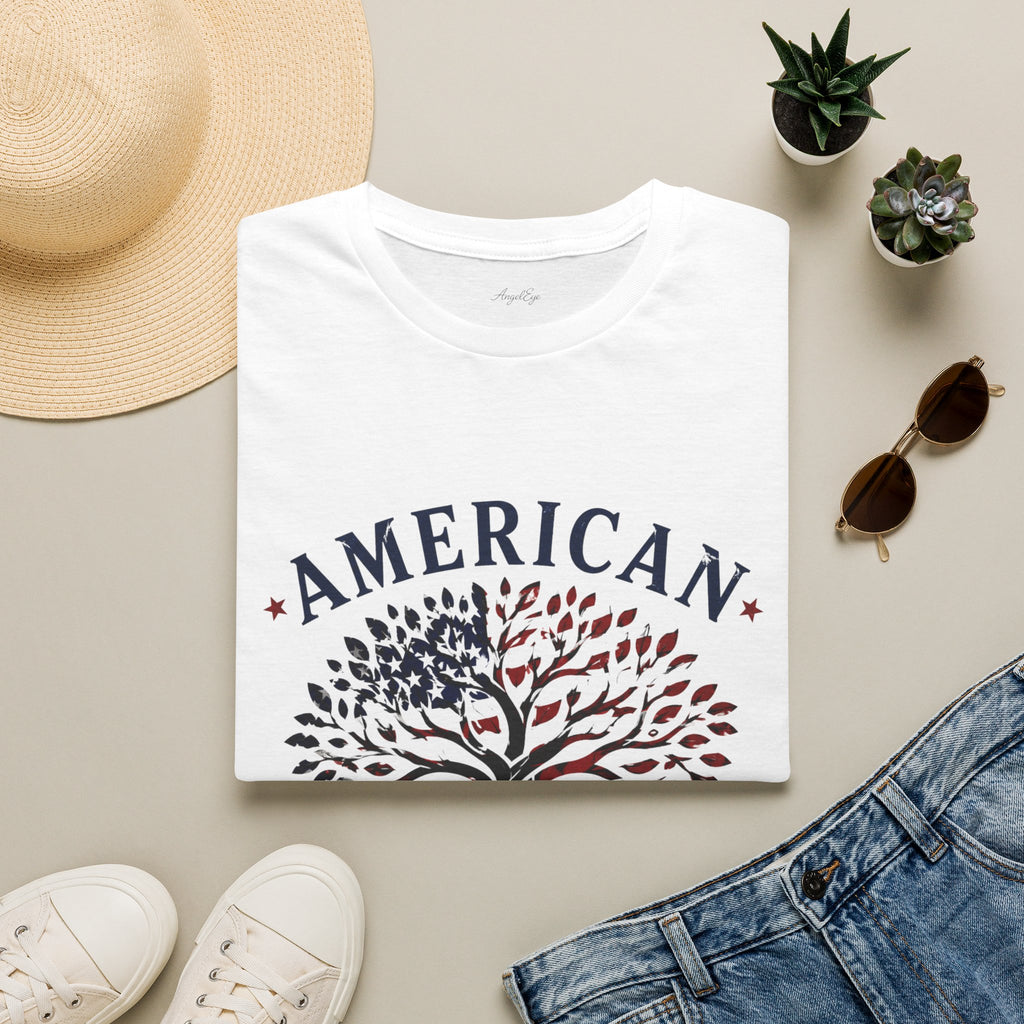 American Tree of Roots T‑Shirt — "American" Patriotic Tree Design